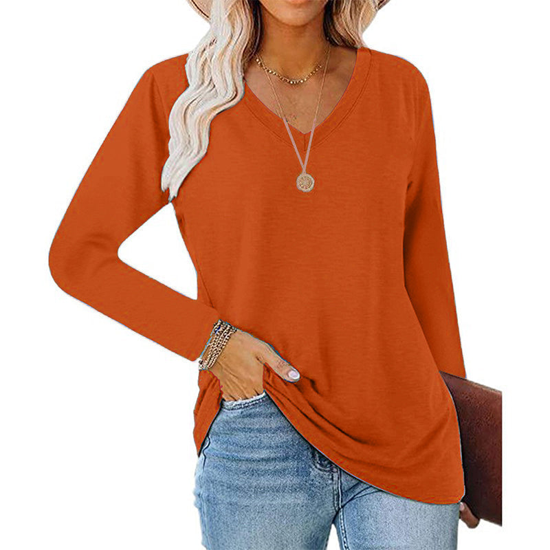 ✨ Nieuwe Collectie 💎 Casual Dames T-shirt met V-Hals en Lange Mouwen – Comfortabele Basic Top voor Elke Dag