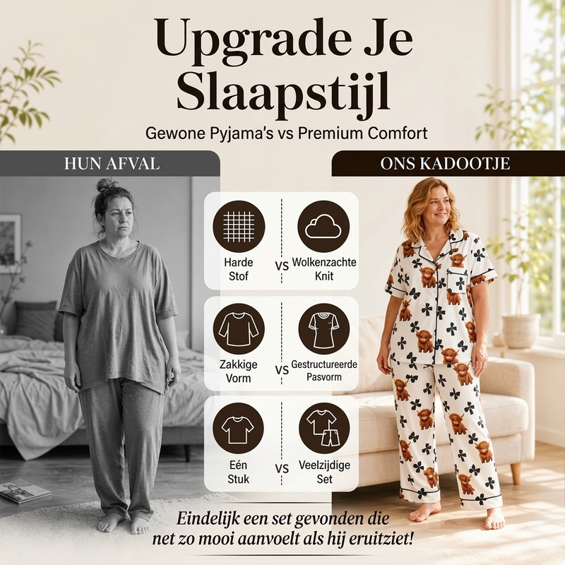 🔥Gratis verzending✈️Dames 3-Delige Pyjamaset met Hooglander Koe Print – Zachte Warme Nachtkleding voor Comfortabele Avonden
