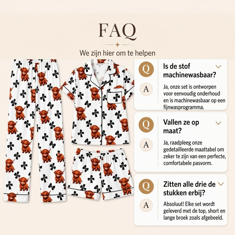 🔥Gratis verzending✈️Dames 3-Delige Pyjamaset met Hooglander Koe Print – Zachte Warme Nachtkleding voor Comfortabele Avonden