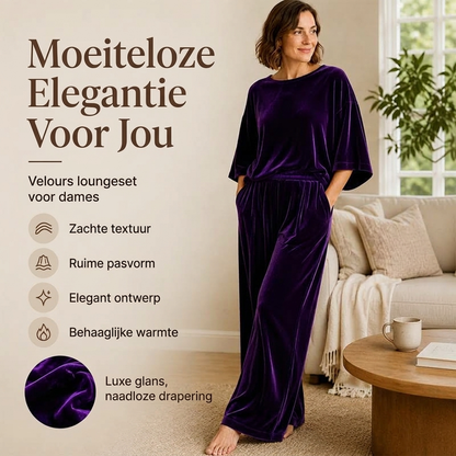 🔥Gratis verzending✈️Dames set van fluwelen top met halve mouwen en wijde pijpen broek