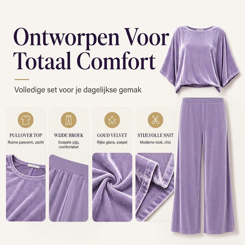 🔥Gratis verzending✈️Dames set van fluwelen top met halve mouwen en wijde pijpen broek