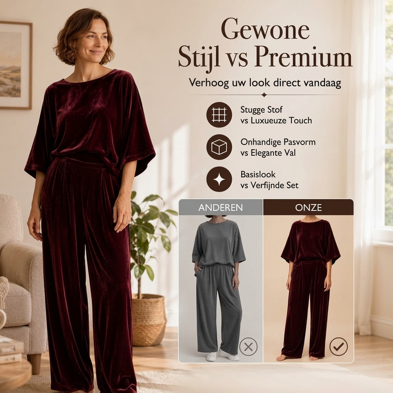 🔥Gratis verzending✈️Dames set van fluwelen top met halve mouwen en wijde pijpen broek