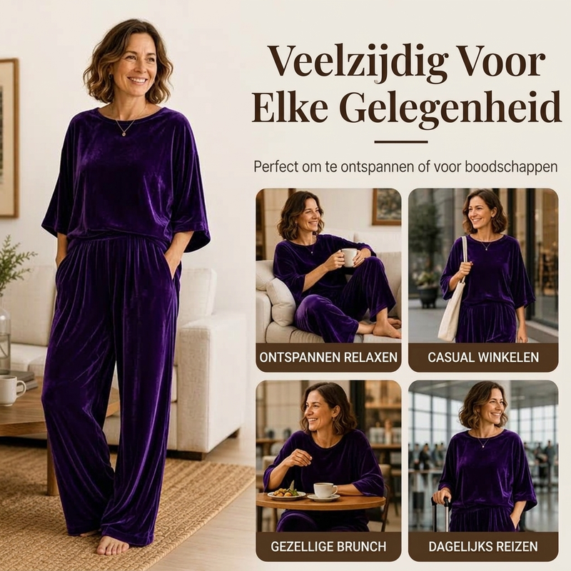 🔥Gratis verzending✈️Dames set van fluwelen top met halve mouwen en wijde pijpen broek