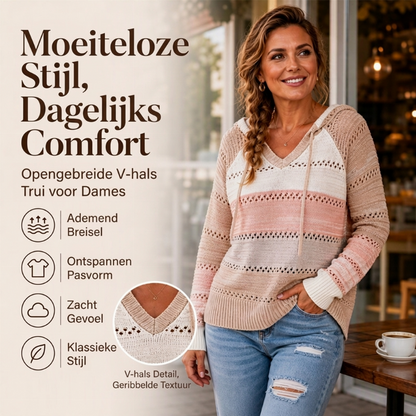 😍Dames Geblokte Uitgesneden Gebreide Hoodie
