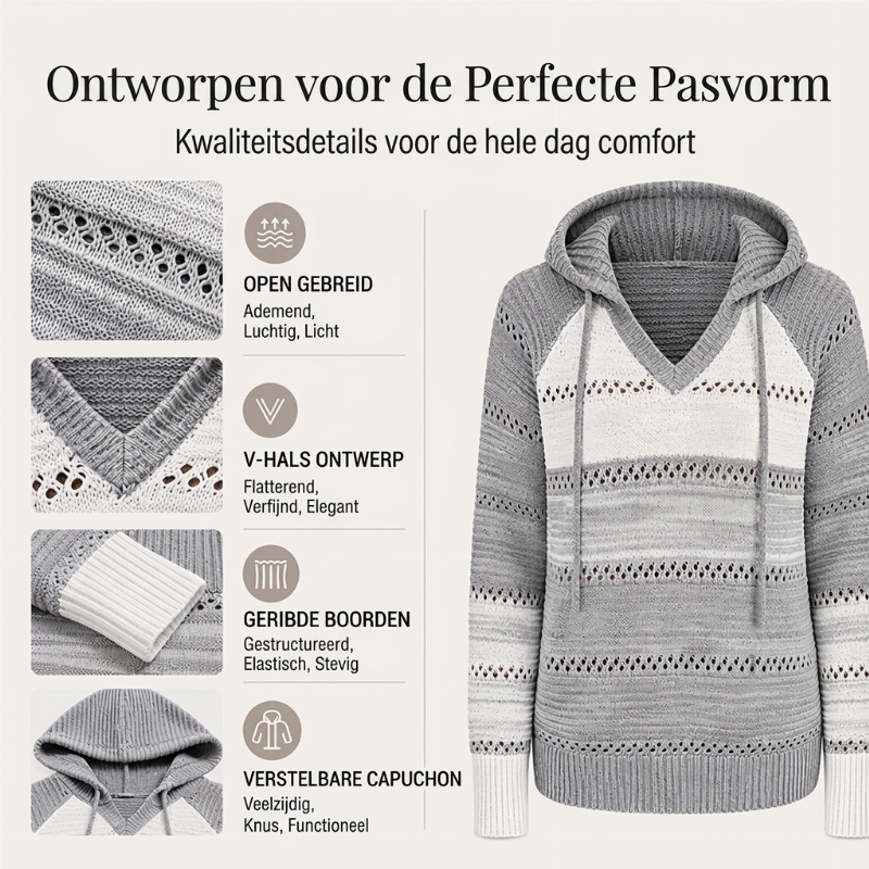 😍Dames Geblokte Uitgesneden Gebreide Hoodie