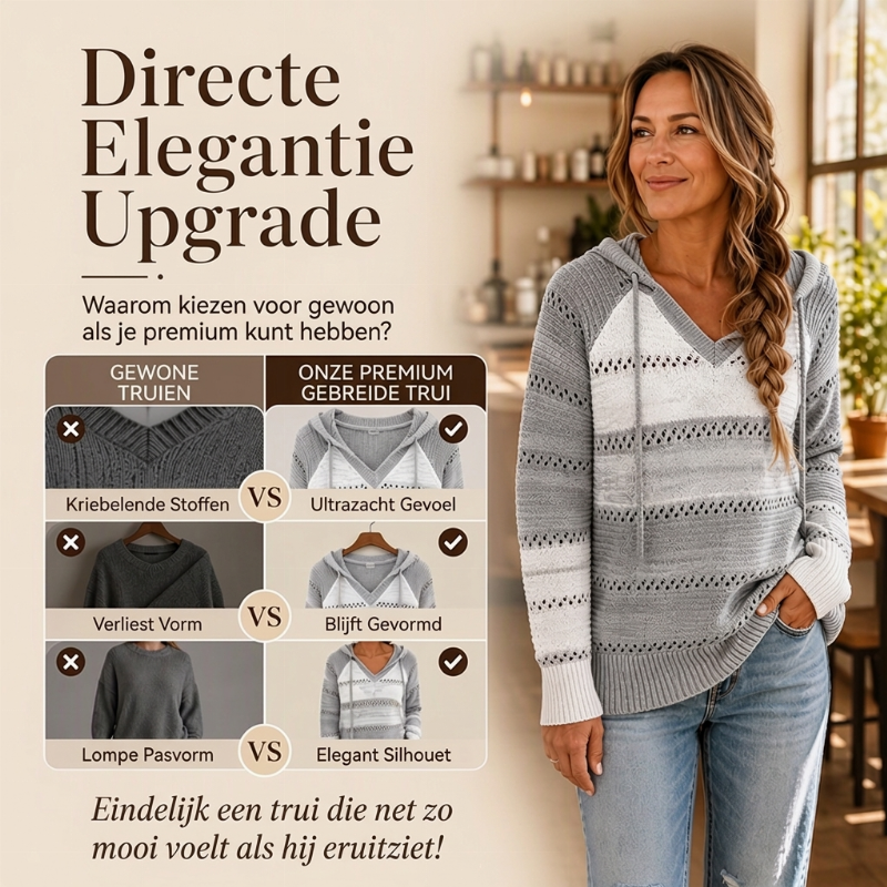 😍Dames Geblokte Uitgesneden Gebreide Hoodie