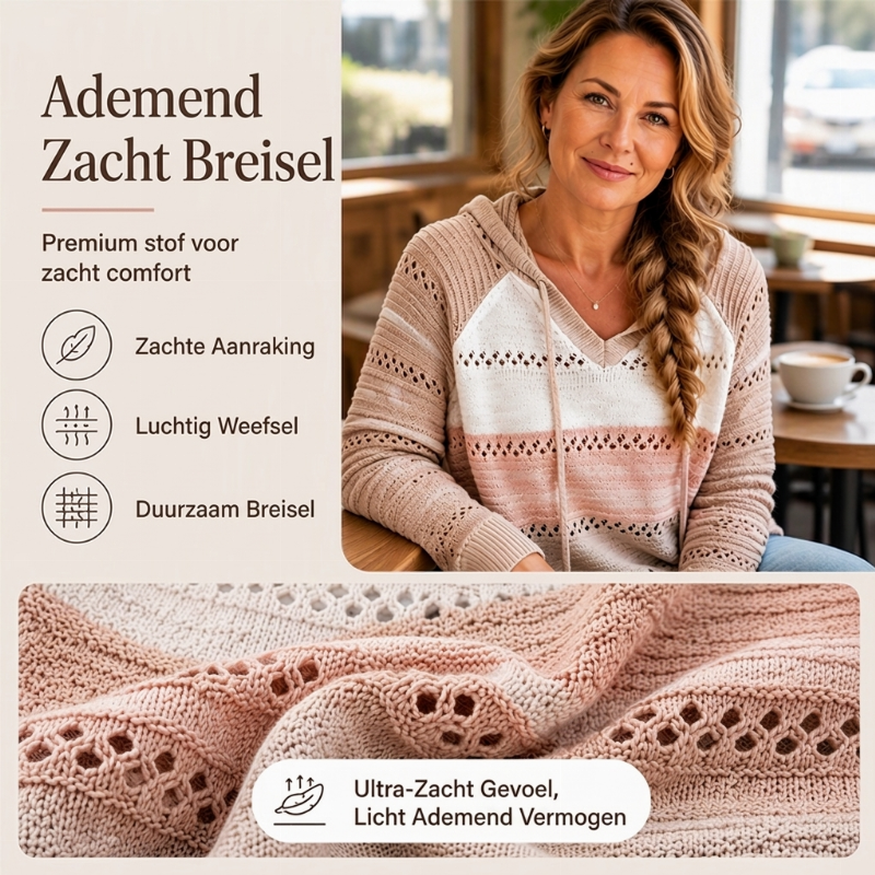 😍Dames Geblokte Uitgesneden Gebreide Hoodie