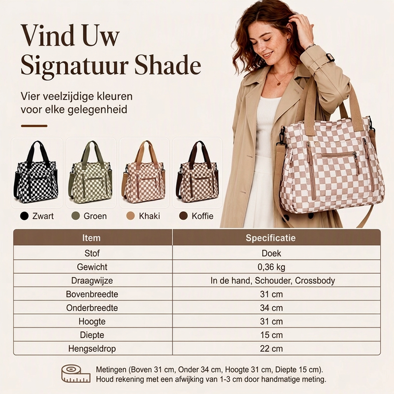 👜 Nieuwe Collectie ✨ Casual Grote Tote Tas met Ruitenpatroon – Ruime Handtas voor Dagelijks Gebruik & Stijl