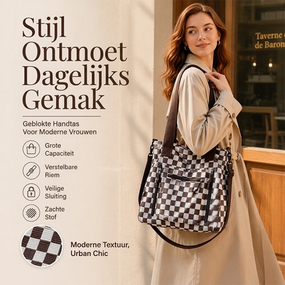 👜 Nieuwe Collectie ✨ Casual Grote Tote Tas met Ruitenpatroon – Ruime Handtas voor Dagelijks Gebruik & Stijl