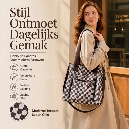 👜 Nieuwe Collectie ✨ Casual Grote Tote Tas met Ruitenpatroon – Ruime Handtas voor Dagelijks Gebruik & Stijl