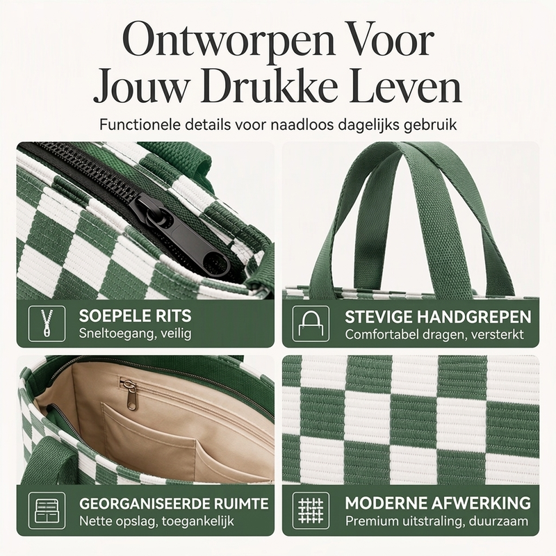 👜 Nieuwe Collectie ✨ Casual Grote Tote Tas met Ruitenpatroon – Ruime Handtas voor Dagelijks Gebruik & Stijl