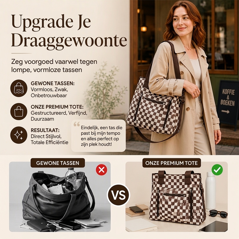 👜 Nieuwe Collectie ✨ Casual Grote Tote Tas met Ruitenpatroon – Ruime Handtas voor Dagelijks Gebruik & Stijl