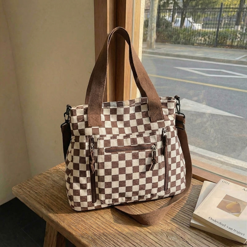 👜 Nieuwe Collectie ✨ Casual Grote Tote Tas met Ruitenpatroon – Ruime Handtas voor Dagelijks Gebruik & Stijl