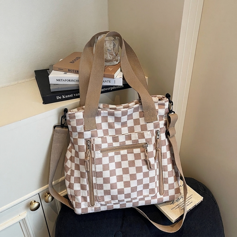 👜 Nieuwe Collectie ✨ Casual Grote Tote Tas met Ruitenpatroon – Ruime Handtas voor Dagelijks Gebruik & Stijl