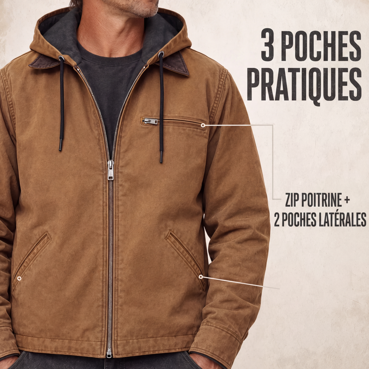 🔥Gratis verzending✈️Werkjas met capuchon en fleecevoering voor heren