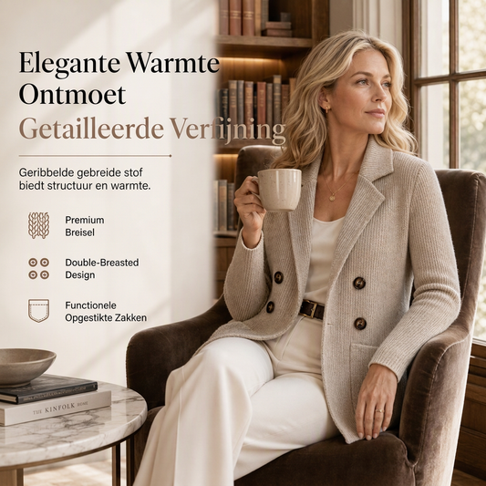 🔥Gratis verzending✈️Dames Geribbelde Gebreide Cardigan met Dubbele Rij Knopen – Lange Vest met Zakken & Reverskraag