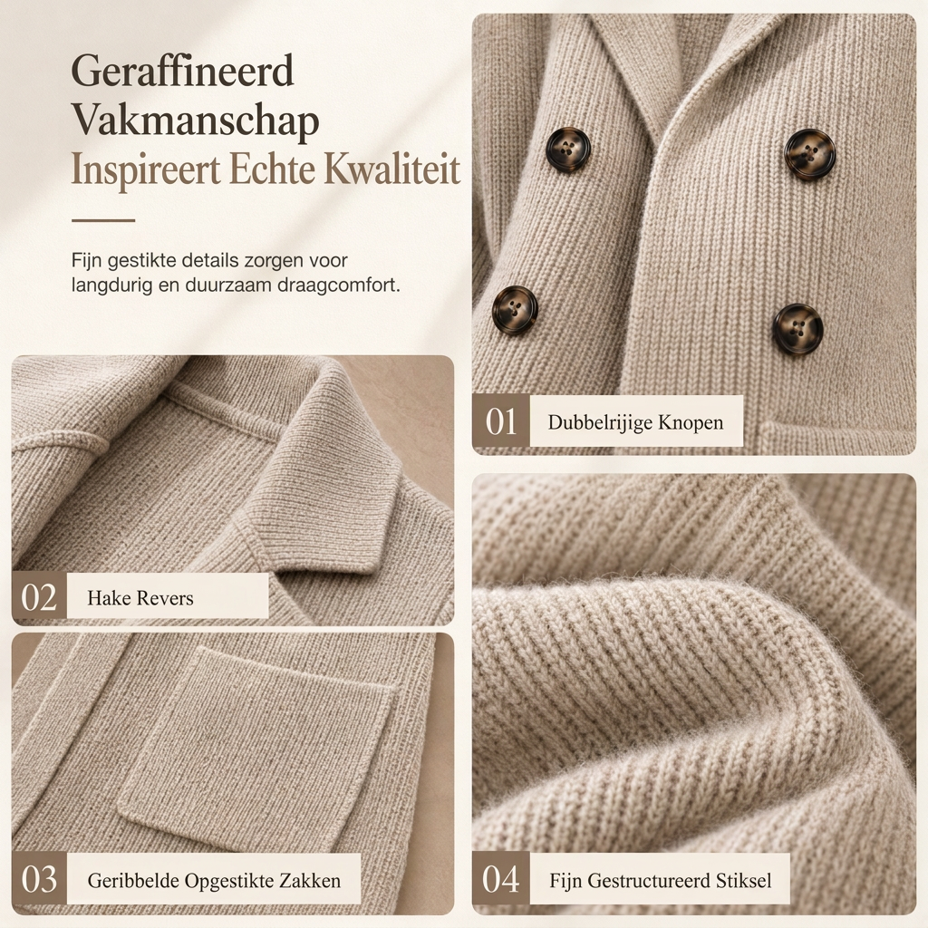 🔥Gratis verzending✈️Dames Geribbelde Gebreide Cardigan met Dubbele Rij Knopen – Lange Vest met Zakken & Reverskraag