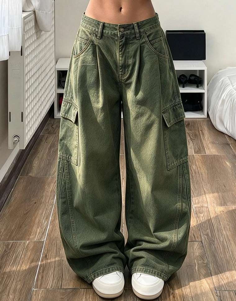 🔥Gratis verzending✈️Dames High Waist Baggy Cargo Broek met Wijde Pijpen – Comfortabele Utility Broek met Zakken & Relaxte Pasvorm