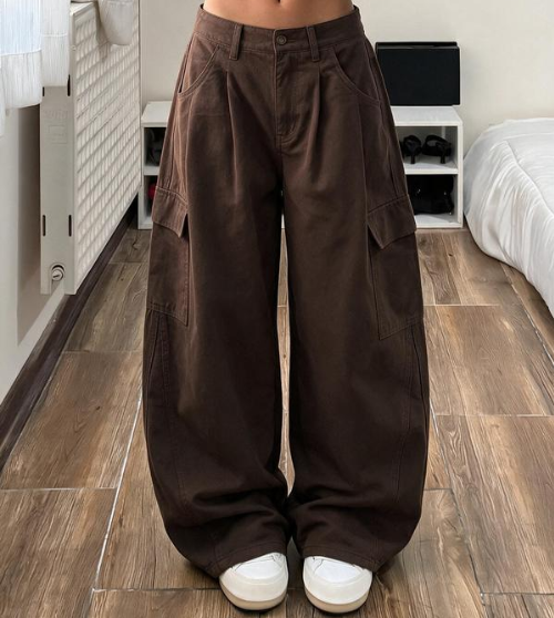 🔥Gratis verzending✈️Dames High Waist Baggy Cargo Broek met Wijde Pijpen – Comfortabele Utility Broek met Zakken & Relaxte Pasvorm