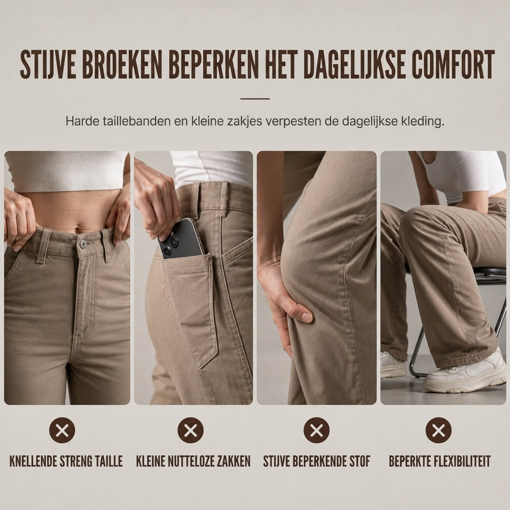 🔥Gratis verzending✈️Dames High Waist Baggy Cargo Broek met Wijde Pijpen – Comfortabele Utility Broek met Zakken & Relaxte Pasvorm