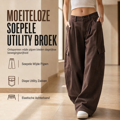🔥Gratis verzending✈️Dames High Waist Baggy Cargo Broek met Wijde Pijpen – Comfortabele Utility Broek met Zakken & Relaxte Pasvorm