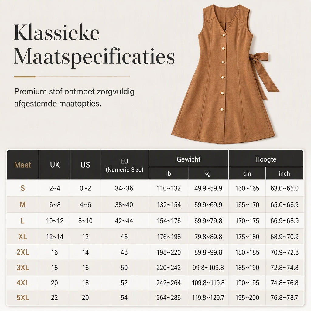 🔥Gratis verzending✈️Klassiek geborduurd suède-effect mouwloos lijnjurkje met V-hals en knopen aan de voorzijde
