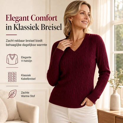 😍Dames V-hals Kabelbrei Trui Lange Mouwen Zacht Warm Gebreide Pullover
