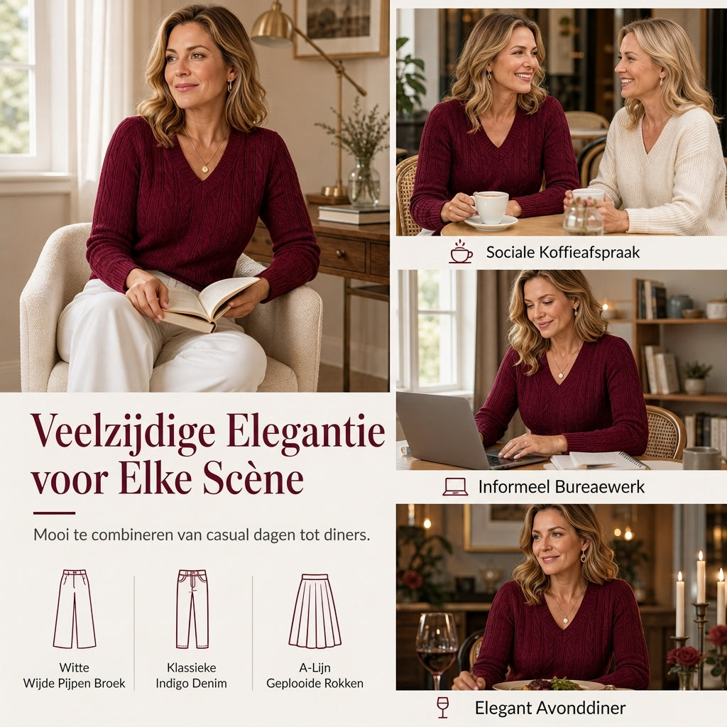 😍Dames V-hals Kabelbrei Trui Lange Mouwen Zacht Warm Gebreide Pullover