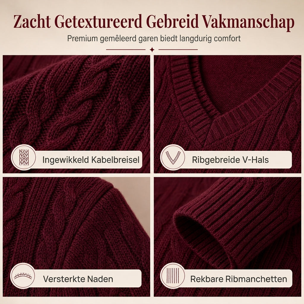 😍Dames V-hals Kabelbrei Trui Lange Mouwen Zacht Warm Gebreide Pullover