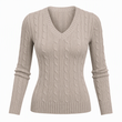 😍Dames V-hals Kabelbrei Trui Lange Mouwen Zacht Warm Gebreide Pullover