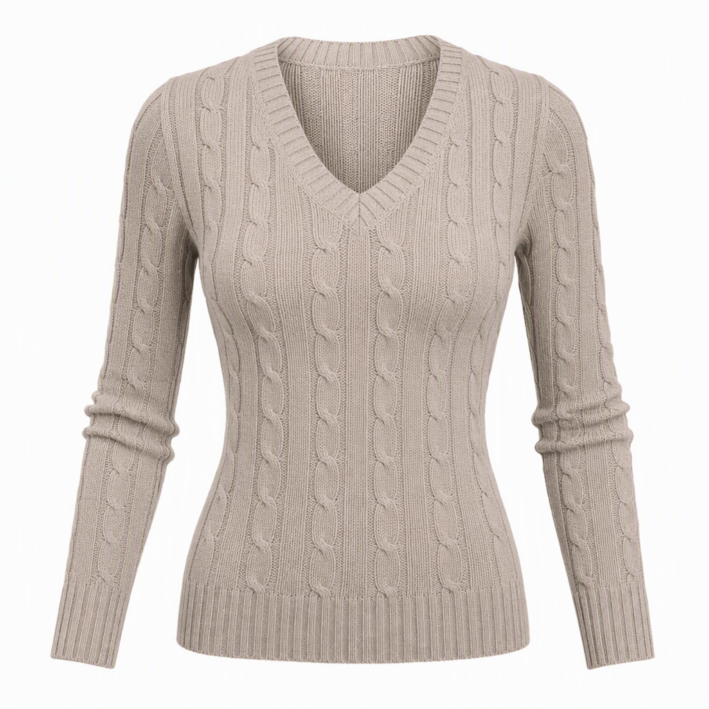 😍Dames V-hals Kabelbrei Trui Lange Mouwen Zacht Warm Gebreide Pullover