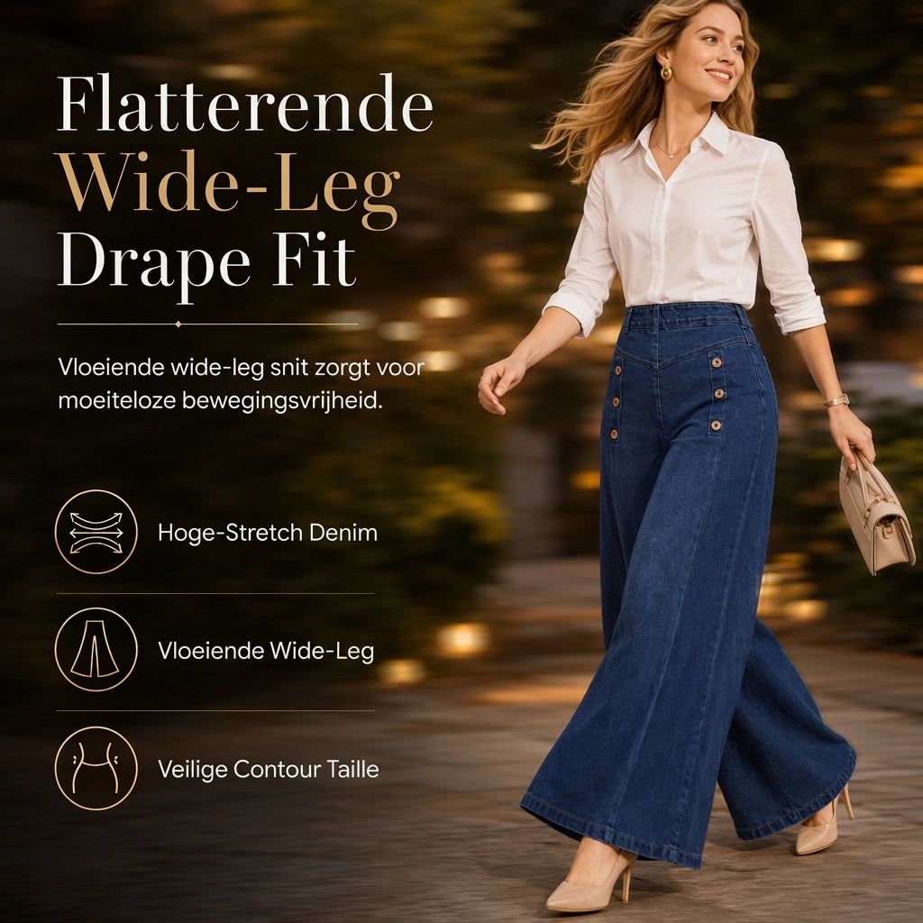 🔥Gratis verzending✈️Hoge taille, wijde pijp, stretch jeans met decoratieve knopen