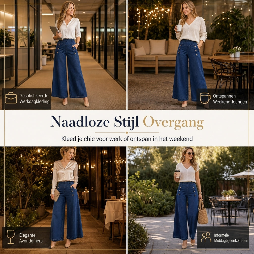 🔥Gratis verzending✈️Hoge taille, wijde pijp, stretch jeans met decoratieve knopen