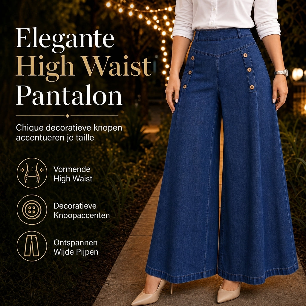 🔥Gratis verzending✈️Hoge taille, wijde pijp, stretch jeans met decoratieve knopen
