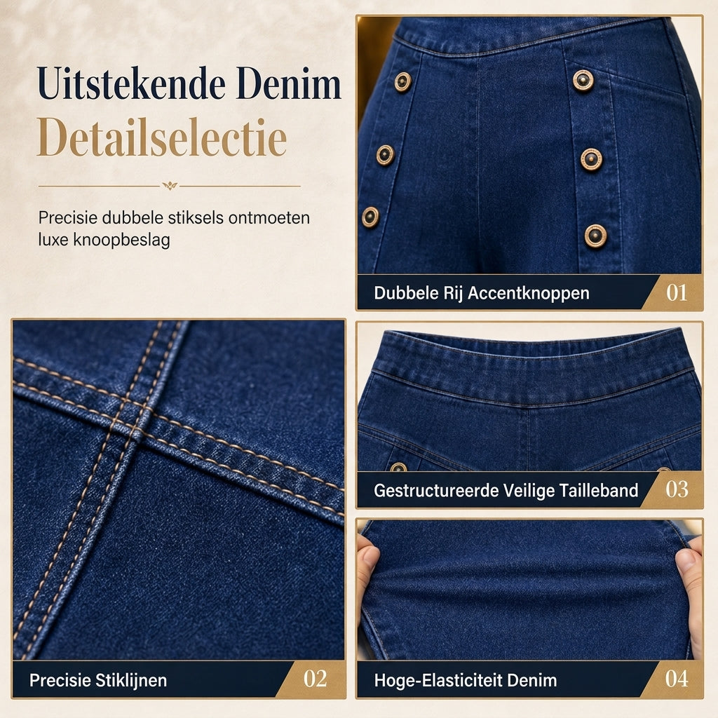 🔥Gratis verzending✈️Hoge taille, wijde pijp, stretch jeans met decoratieve knopen