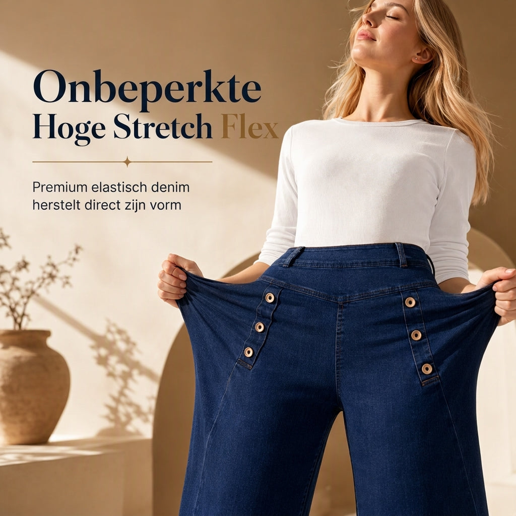 🔥Gratis verzending✈️Hoge taille, wijde pijp, stretch jeans met decoratieve knopen