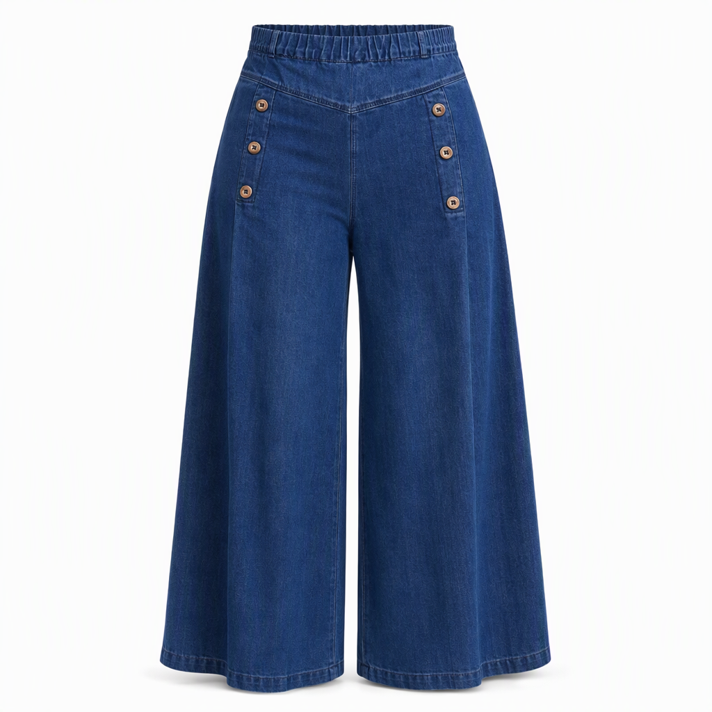 🔥Gratis verzending✈️Hoge taille, wijde pijp, stretch jeans met decoratieve knopen