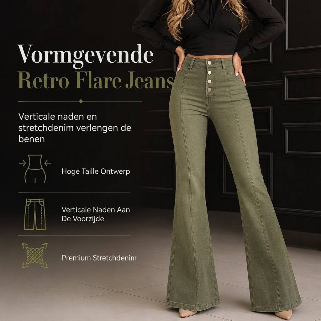 🔥Gratis verzending✈️Dames olijfgroene hoog getailleerde flared jeans met meerdere knopen en verticale naden aan de voorzijde