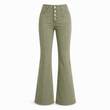 🔥Gratis verzending✈️Dames olijfgroene hoog getailleerde flared jeans met meerdere knopen en verticale naden aan de voorzijde