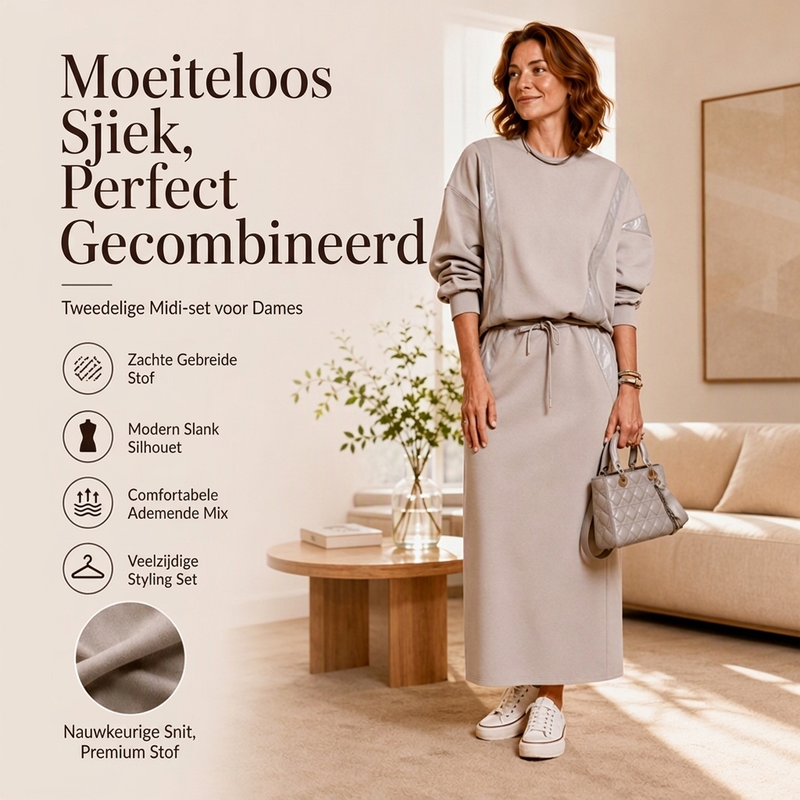🔥Gratis verzending✈️Tweedelige set voor dames: langermig topje en midirok met trekkoord