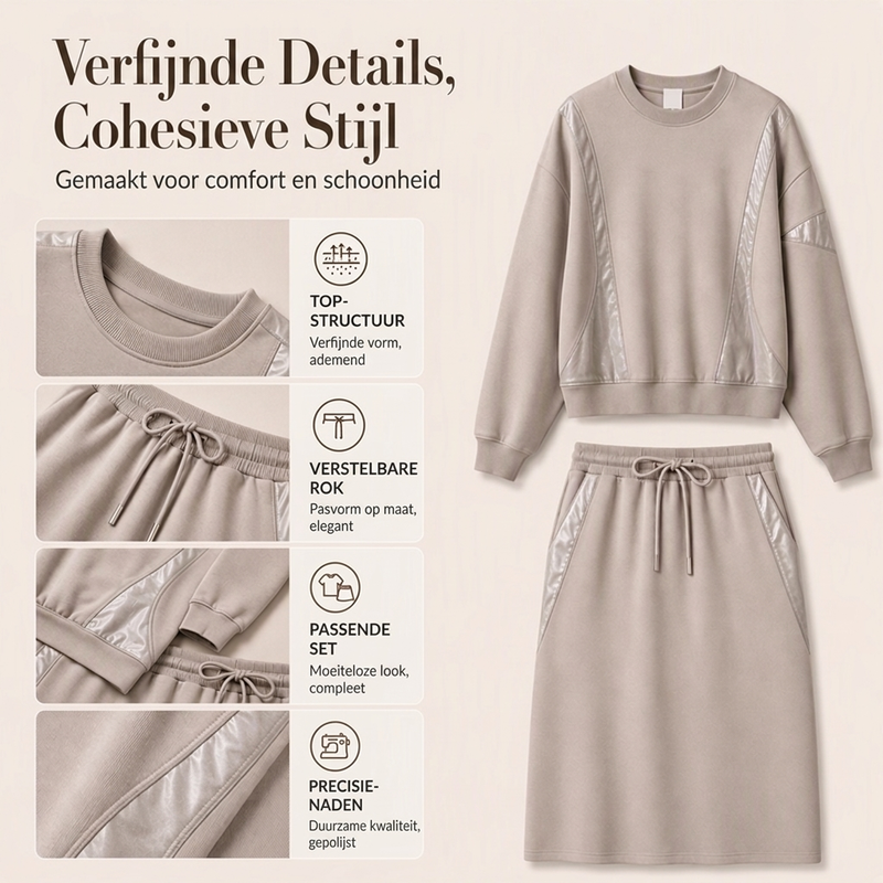 🔥Gratis verzending✈️Tweedelige set voor dames: langermig topje en midirok met trekkoord