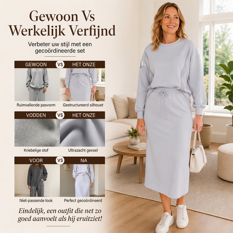 🔥Gratis verzending✈️Tweedelige set voor dames: langermig topje en midirok met trekkoord