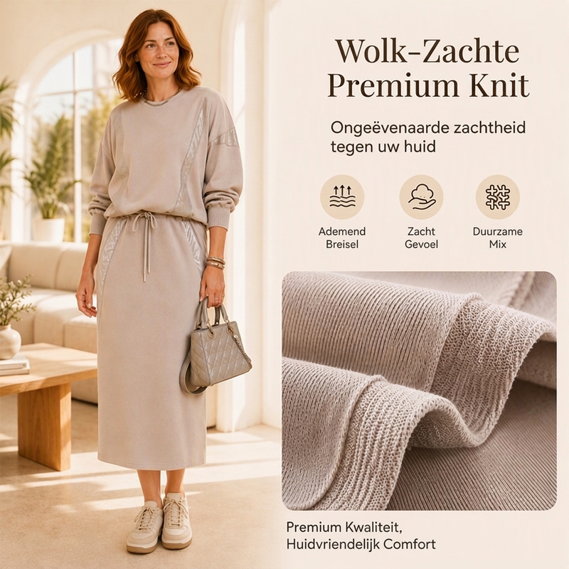 🔥Gratis verzending✈️Tweedelige set voor dames: langermig topje en midirok met trekkoord