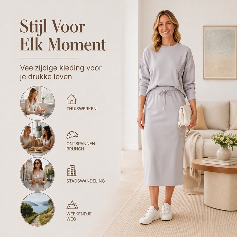 🔥Gratis verzending✈️Tweedelige set voor dames: langermig topje en midirok met trekkoord