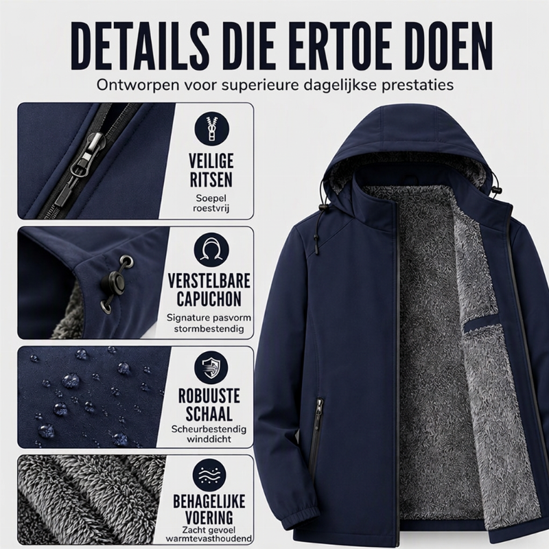 🔥Gratis verzending✈️Winddichte herenjas met capuchon en gevoerd met pluche