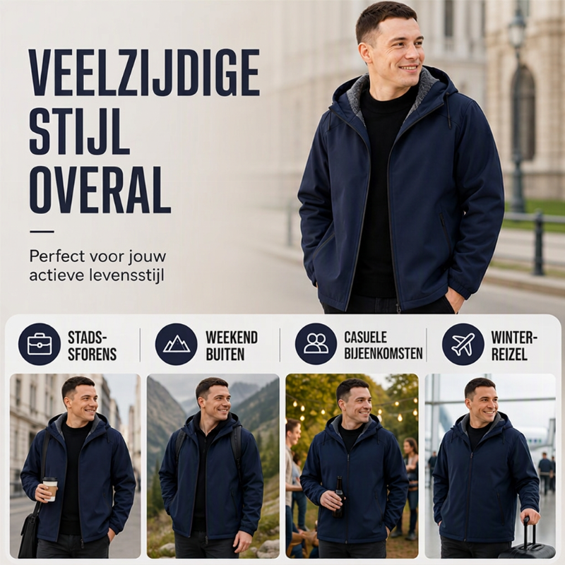 🔥Gratis verzending✈️Winddichte herenjas met capuchon en gevoerd met pluche