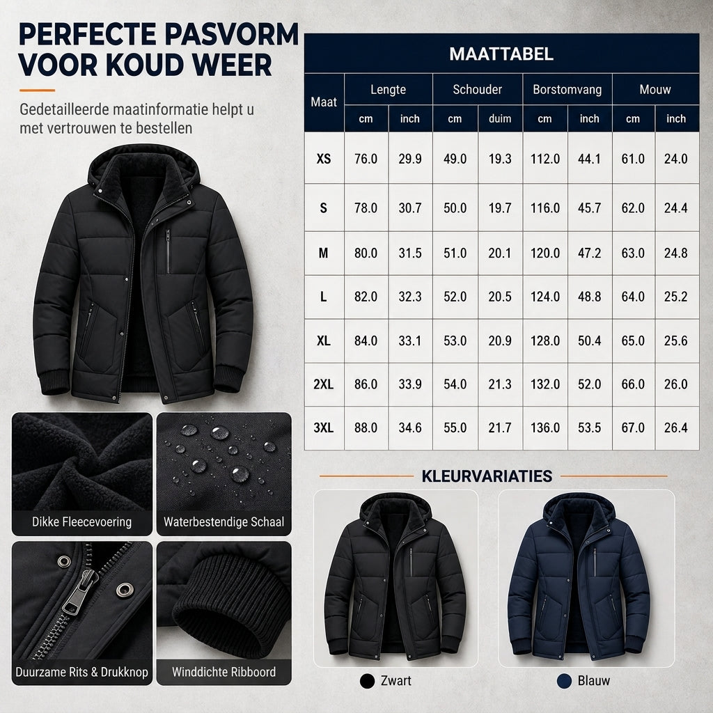 🔥Gratis verzending✈️Heren winterjas met fleece voering en afneembare capuchon