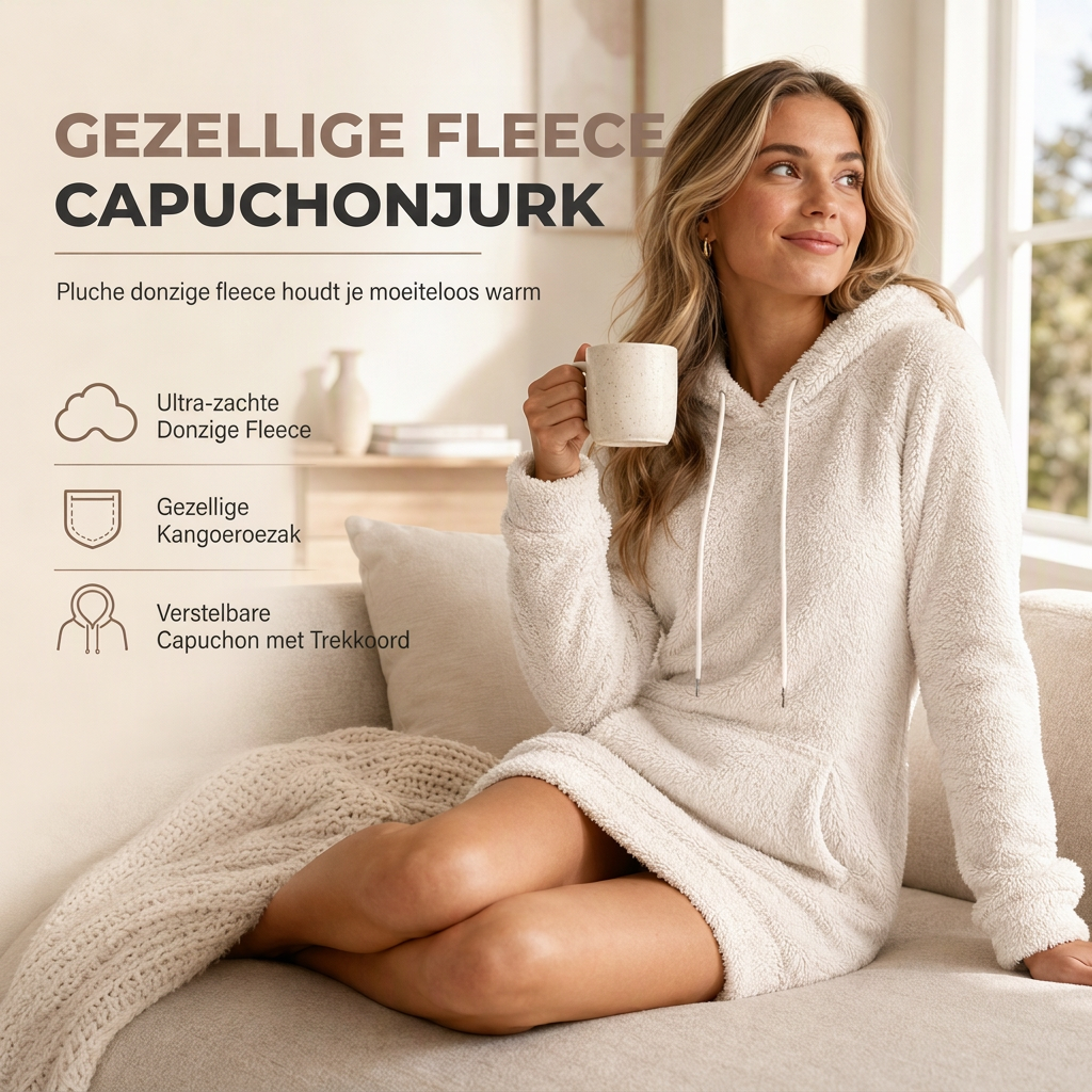 🔥Gratis verzending✈️Casual Dames Hoodiejurk van Fleece met Capuchon – Warme Comfortabele Lange Sweaterjurk