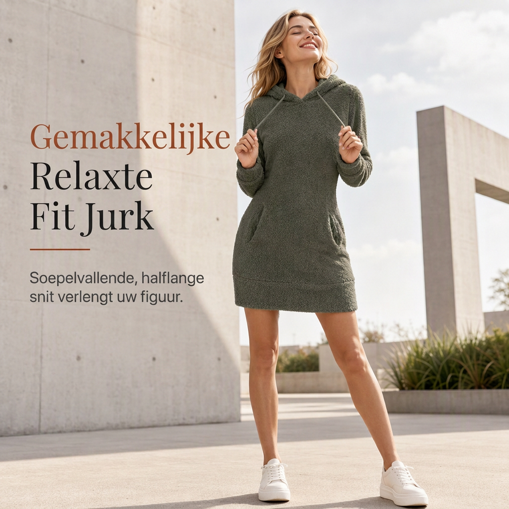 🔥Gratis verzending✈️Casual Dames Hoodiejurk van Fleece met Capuchon – Warme Comfortabele Lange Sweaterjurk