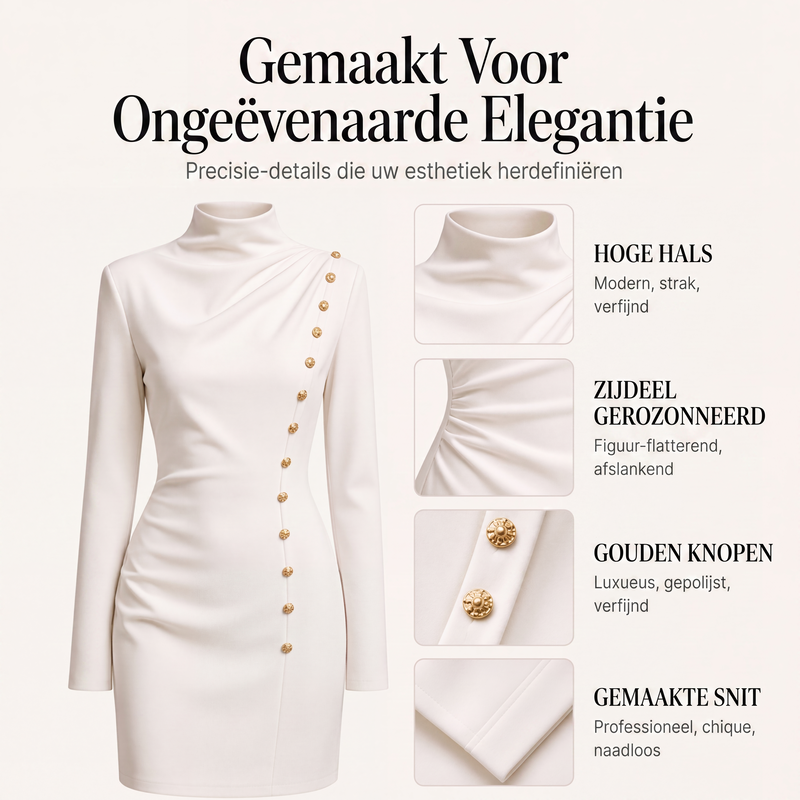 ✨ Exclusieve Deal 💎 Dames Mini-Jurk met Col en Gedrapeerde Stof – Elegante Getailleerde Jurk met Luxe Uitstraling